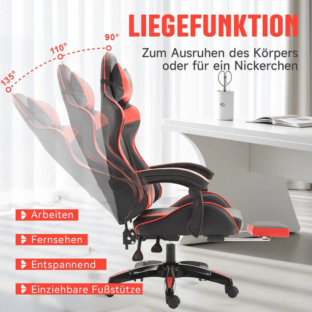 Gaming-Stuhl Gaming-Sessel höhenverstellbarer Bürostuhl mit verstellbarer Liegefunktion, Katzenohren und Kissen