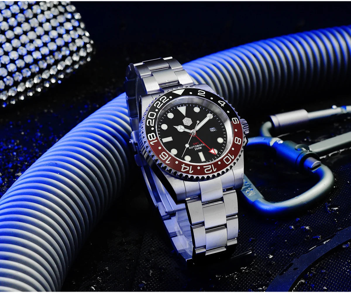 San Martin Luxury GMT Hangzhou 6460 Men's Automatic Mechanical Watch Business Sports Waterproof 200m Sapphire Full Luminous SN0016