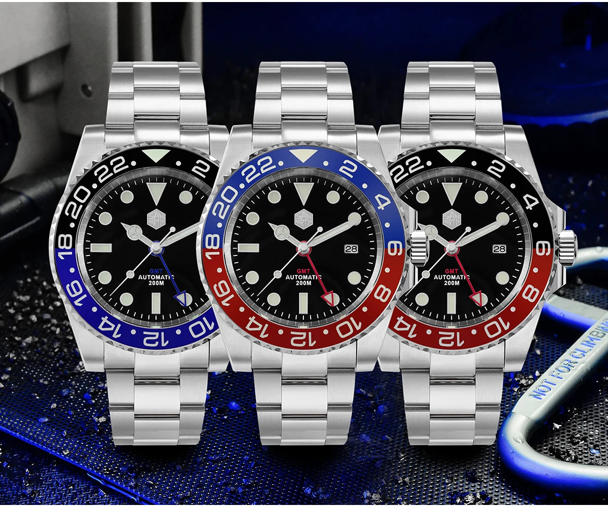 San Martin Luxury GMT Hangzhou 6460 Men's Automatic Mechanical Watch Business Sports Waterproof 200m Sapphire Full Luminous SN0016