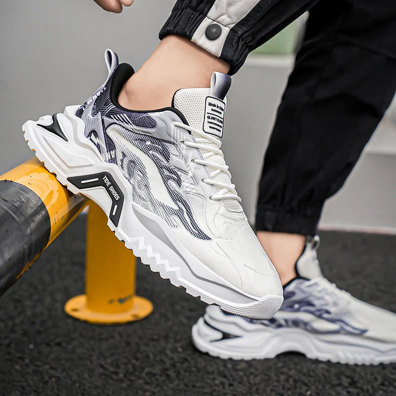 Scarpe sportive da uomo alla moda con lacci, versatili, antiscivolo, con suola spessa, comode scarpe casual da running per adolescenti, da indossare ogni giorno