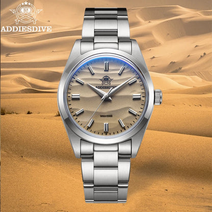 ADDIESDIVE Hot Sale AD2030 Without LOGO Watch Stainless Steel 100M Waterproof Quartz Watches 3D Sand Dial Men's Wristwatch Dress