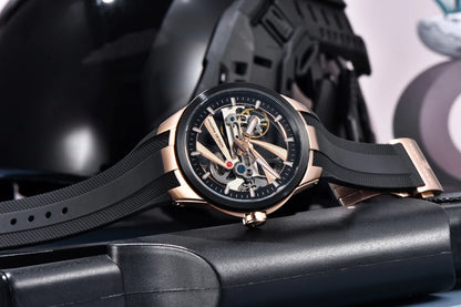 Pánske hodinky PAGANI DESIGN – Luxusný mechanický model s automatickým náťahom, priehľadný ciferník, zafírové sklo s antireflexnou úpravou, vodotesné, luminiscenčné ručičky – Tip na darček pre muža