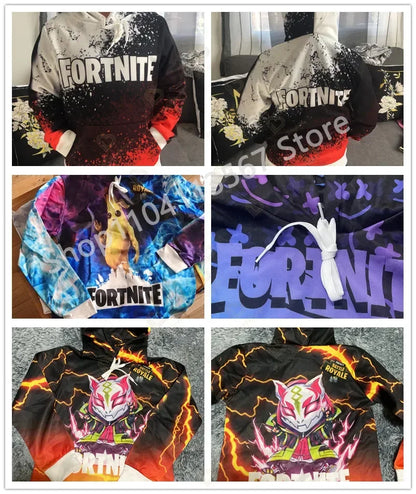 Llama Battle Royale F-Fortnited Kapuzenpullover mit 3D-Print für Herren, Damen und Kinder, Sweatshirt für Jungen, Mädchen und Kids, Streetwear-Pullover, grüne Oberteile