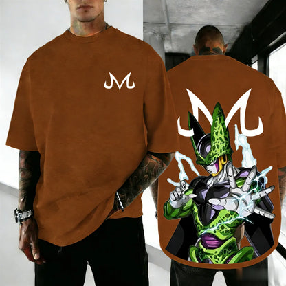 Dragon Ball Cell Anime Peripheral Short Sleeve T-Shirt Retro Loose Street Style 2026 Summer Men's Y2k Top Family Parent-Child