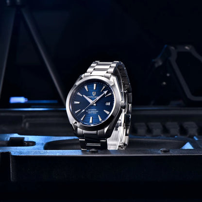 Luxusuhr für Herren von PAGANI DESIGN – Mechanisches Automatikmodell (Kaliber 8215), aus Edelstahl, wasserdicht, mit Datumsanzeige und leuchtenden Zeigern