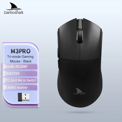 Rato Gaming Darmoshark M3Pro 2.4G BT sem fios Tri-Mode, sensor PAW3395, N52840, 26000DPI, rato com driver macro para mãos grandes e gaming