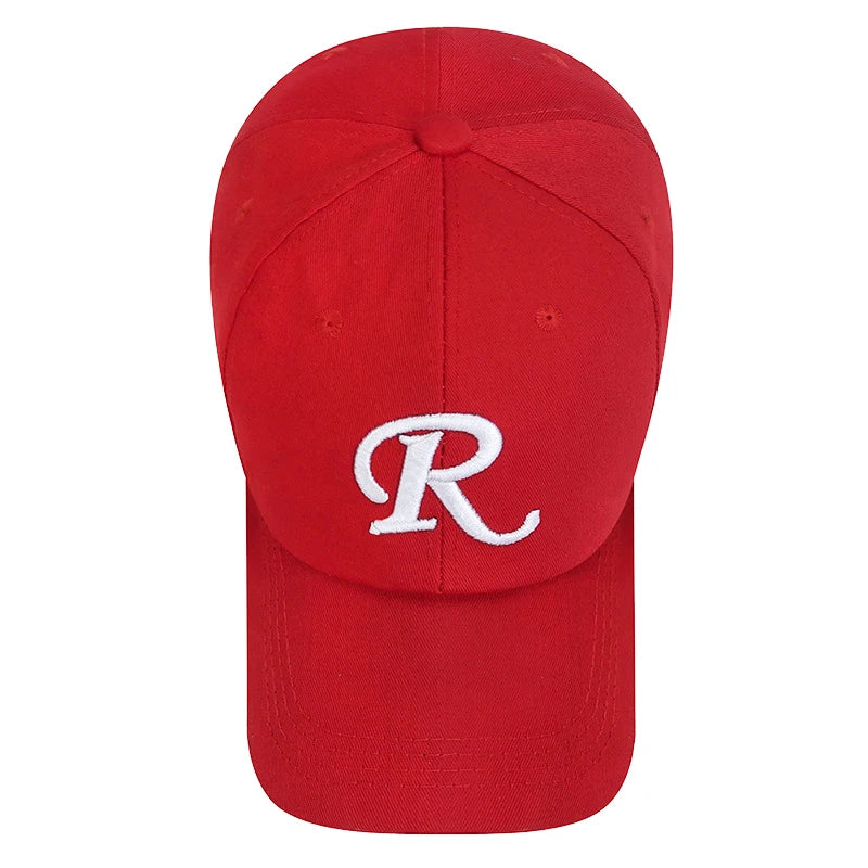 Casquette de baseball à visière rigide ajustable en coton brodé avec ruban en forme de lettre « R », casquette de soleil, casquette de camionneur, casquette hip-hop