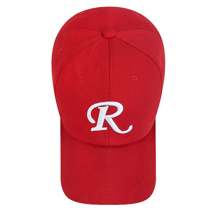 Casquette de baseball à visière rigide ajustable en coton brodé avec ruban en forme de lettre « R », casquette de soleil, casquette de camionneur, casquette hip-hop