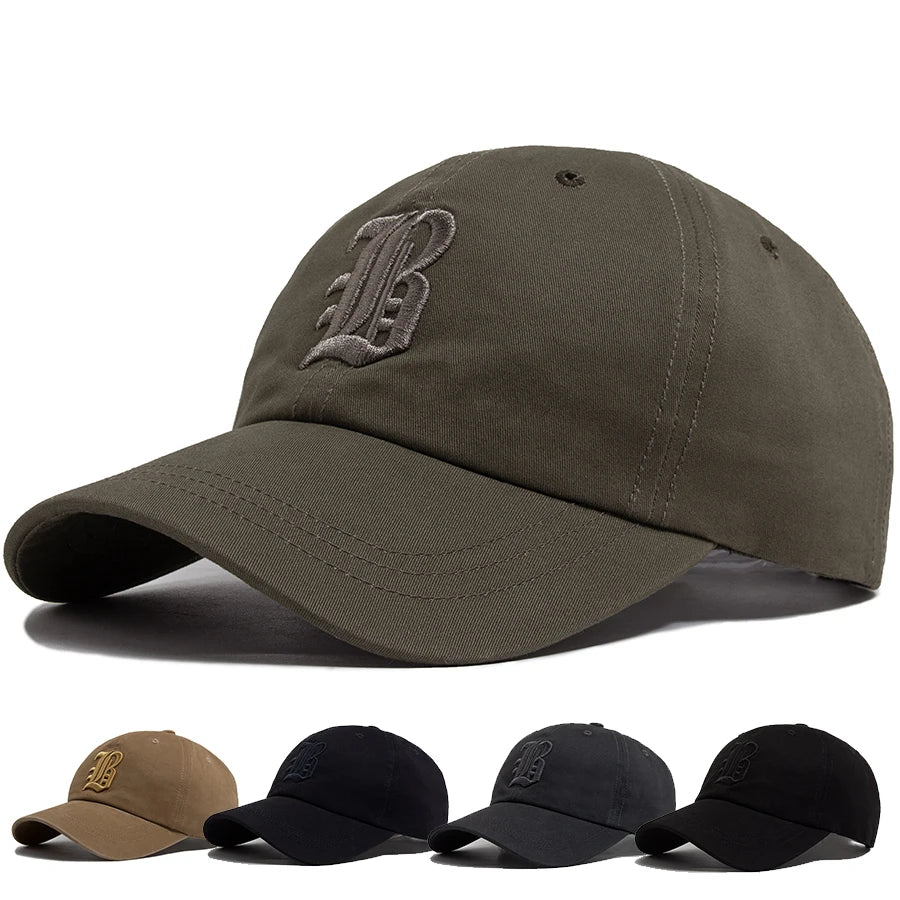 Mode d'été : casquette de baseball pour homme, brodée d'une lettre, casquette « trucker » en coton, casquette décontractée d'extérieur à visière souple, casquettes de baseball pour femme