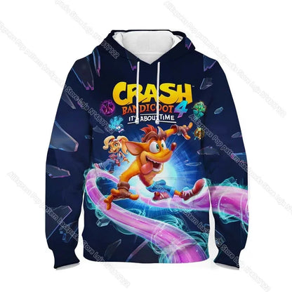 Kids Crash Bandicoot On the Run Hoodies Spring Boys Girls Cartoon Anime Sweatshirt Children Tops Coat Toddler Pullovers