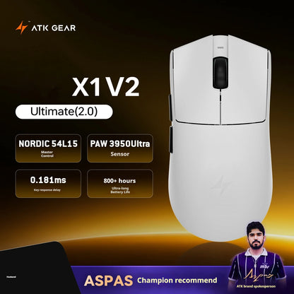 Rato Gaming Sem Fios ATK X1 V2 Ultimate 2.0 Paw3950 Utrla 54g Leve 750ips 0.163ms Baixa Latência 650ips — Novo Acessório para Oferta