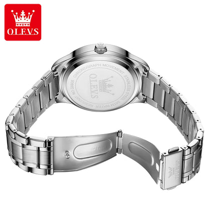 Relógio de quartzo para homem OLEVS 9906, modelo quadrado adornado com diamantes, bracelete em aço inoxidável, estanque, com calendário duplo; um relógio de pulso de luxo, original, ideal para o ambiente profissional.
