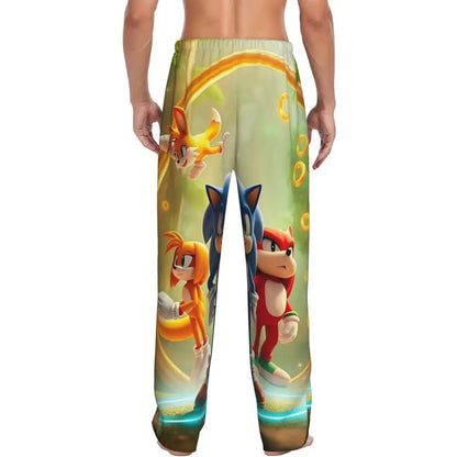 Custom Print Men's Soniced Pajama Pants Hedgehog Game Sleepwear Sleep Lounge Bottoms with Pockets