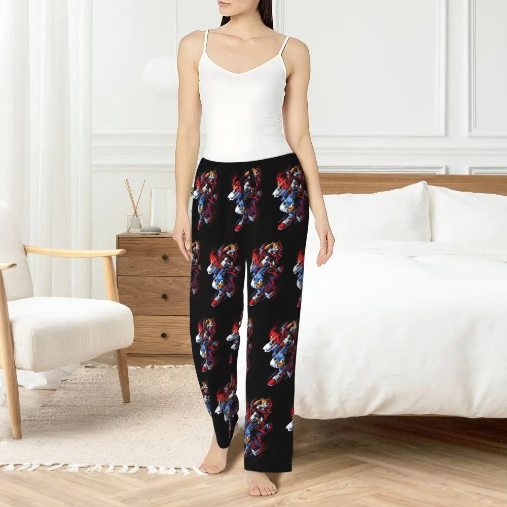 Custom Printed Womens Soniced Pajama Pants Hedgehog Game Sleepwear Sleep Lounge Bottoms with Pockets