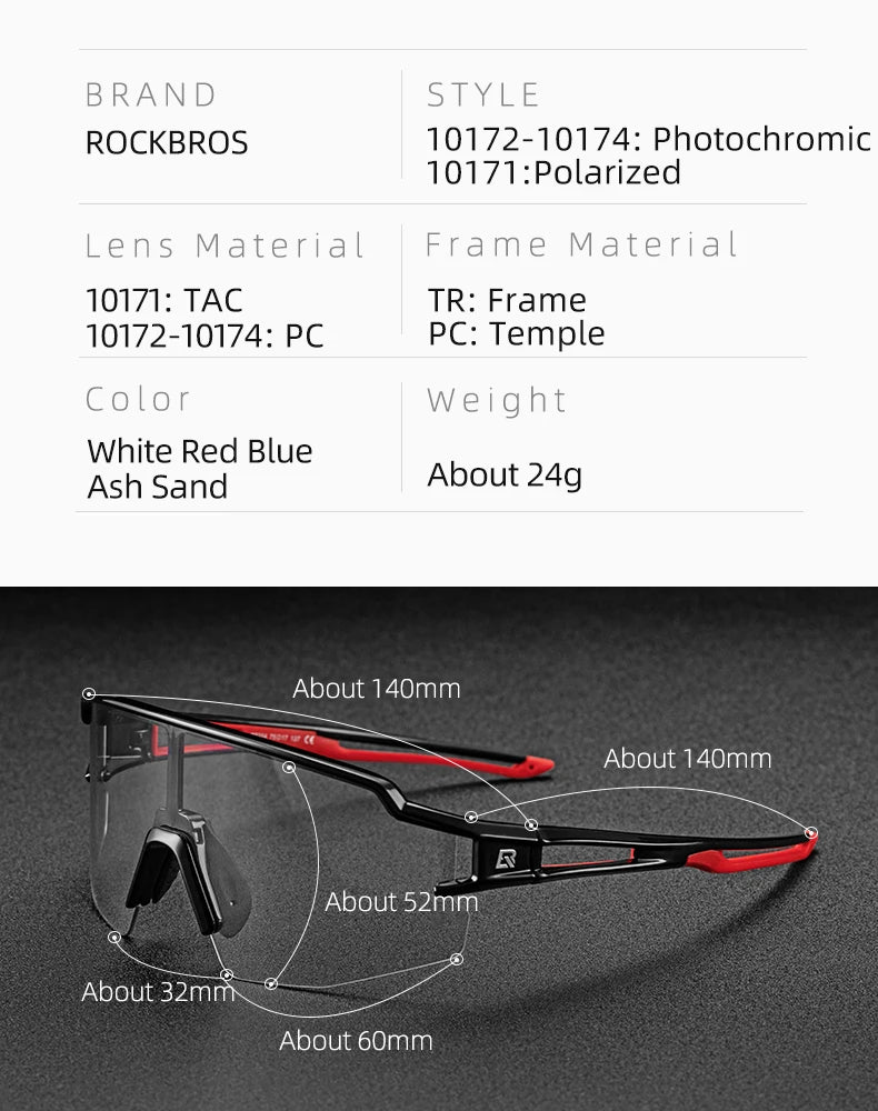 ROCKBROS Cyklistické brýle Fotochromatické brýle Cyklistické brýle Ochranné brýle Větruodolné Cyklistické Outdoorové sportovní sluneční brýle