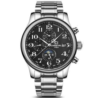 Carnival Brand Automatic Watch, Fashion Luxury Waterproof Calendar with Moon Phase, Mechanical Watches for Men