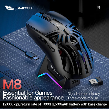 SMAILWOLF M8 Wireless Bluetooth Tri-Mode Mouse Lightweight PAW3311 Gaming RGB Magnetic Charging 12000dpi Gaming Mouse