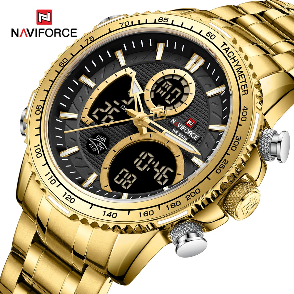 NAVIFORCE sporthorloge voor heren – Origineel luxe polshorloge van roestvrij staal, waterdicht militair model met dubbele weergave