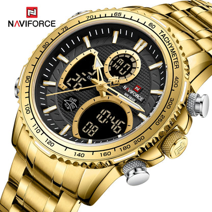 NAVIFORCE sporthorloge voor heren – Origineel luxe polshorloge van roestvrij staal, waterdicht militair model met dubbele weergave