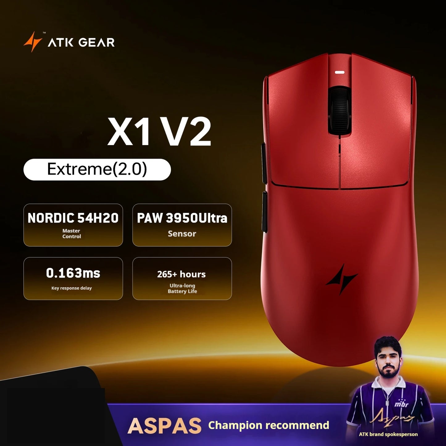 Rato Gaming Sem Fios ATK X1 V2 Ultimate 2.0 Paw3950 Utrla 54g Leve 750ips 0.163ms Baixa Latência 650ips — Novo Acessório para Oferta