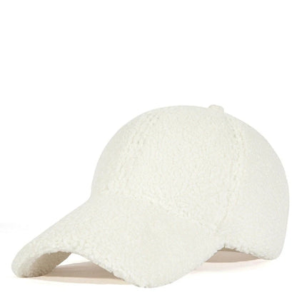 Winter Solid Color M-Label Lamb Wool Baseball Cap for Women, Outdoor Warm Casual Fashion Versatile Plush Duckbill Cap