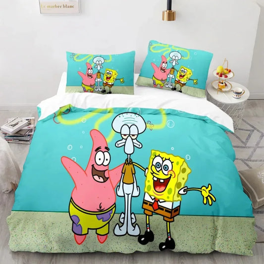 Cartoon Anime SpongeBobed Bedding Set 3D Printed Patricks Squidwards Quilt Duvet Cover Pillowcase Bed Set Full Queen King Size