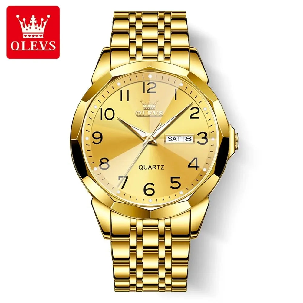 OLEVS 9970 herenhorloge – Elegant model met digitale wijzerplaat, datum- en dagweergave, waterdicht, lichtgevend, quartz – Origineel luxehorloge
