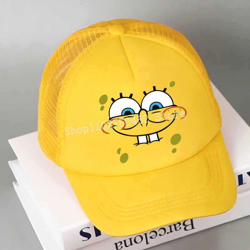 SpongeBobs Baseball Cap Kids Adult Kawaii Expression Sun Hat Summer Breathable Mesh Sunbonnet Outdoor Sports Headgear Gift New