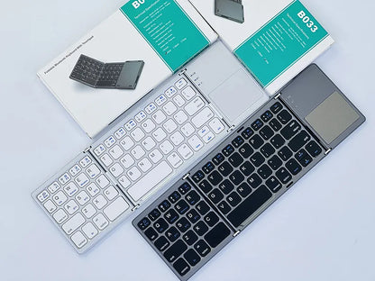 Dreifach faltbare Bluetooth-Tastatur mit Touchpad – tragbare Mini-Tastatur, wiederaufladbare kabellose Tastatur für Windows, Android und iOS
