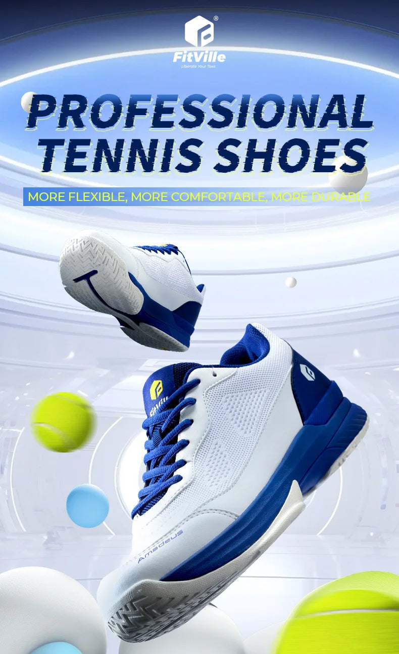 Zapatillas de tenis FitVille para hombre, versión ancha 2E, calzado deportivo profesional de entrenamiento, transpirable y antideslizante, para deportes de raqueta, con soporte para el arco plantar