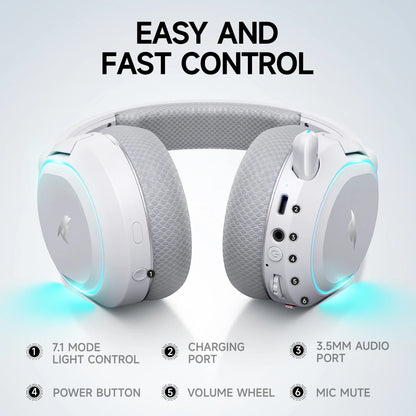 Auriculares gaming inalámbricos Picun G2 Bluetooth 5.3 – Sonido envolvente 7.1, auriculares gaming de baja latencia de 5ms con micrófono ENC para PC, PS5, PS4, Switch y móvil