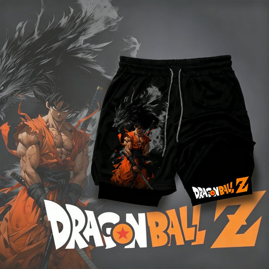 2026 Summer Dragon Ball  Goku Wolf Samurai 2-in-1 Gym Shorts 100% Cotton Oversized Fitness Retro Streetwear Unisex  Adults Kids
