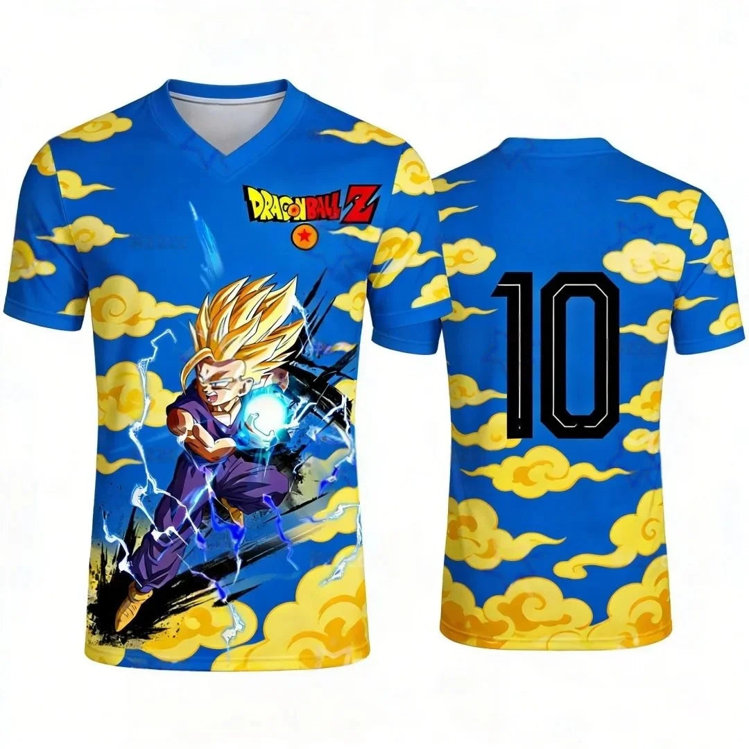 2026 Dragon Ball Pattern Football Shirt Messi No.10 Jersey Autumn Sports Quick Drying Men's T-shirt Children's Clothing T-shirt