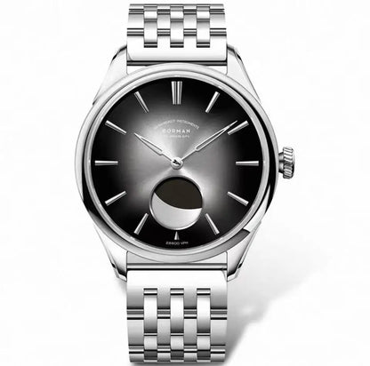 Borman Men's Automatic Watches, Luxury Moon Phase Mechanical Wristwatch, Fashionable 50M Waterproof with Sapphire Leather Strap