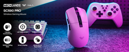 AULA SC590 PRO kablet/Bluetooth/2.4GHz trådløs gamingmus 20000 DPI og PAW3311-sensor med 1000 polling rate til Win/Mac/gaming