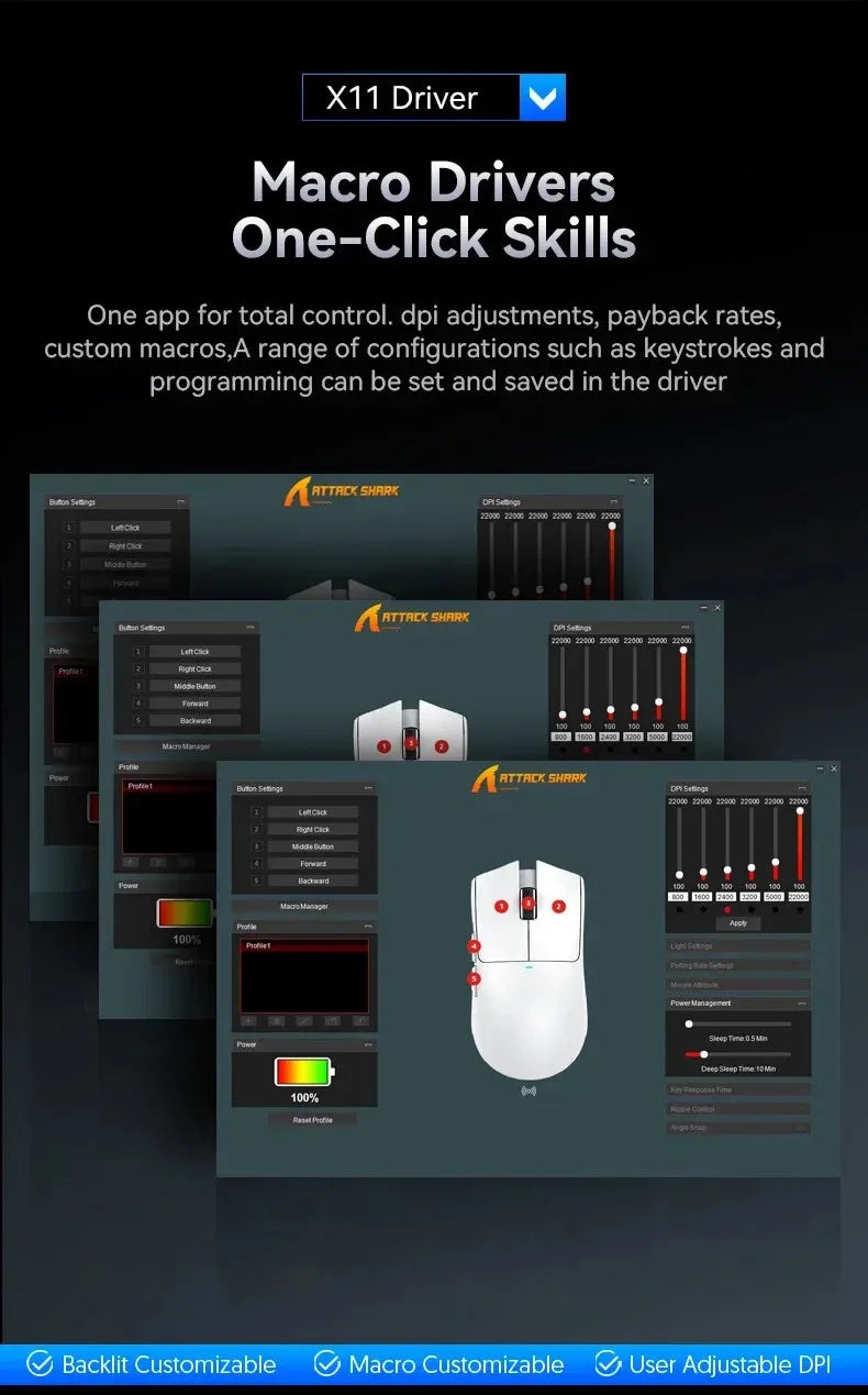 ATTACK SHARK X11SE ultralet trådløs gamingmus, 20Million cyklusser levetid, PAW3311 Gaming, 22KDPI, 400IPS, 40G, 1KHz, 65 timer, 30mAH