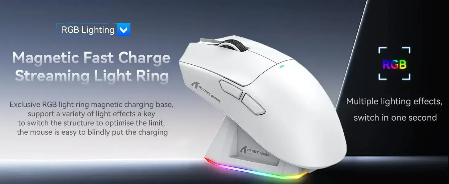 Ratón gaming inalámbrico ATTACK SHARK X11 Original Brand con base de carga, sensor gaming PixArt PAW3311, conexión BT/2.4G inalámbrica/con cable