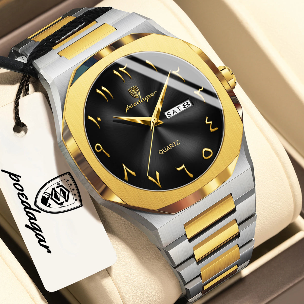 POEDAGAR Luxus-Herrenuhr, wasserdichte Quarzuhr aus Edelstahl, Herrenuhr mit Wochentagsanzeige und Datumsanzeige, Business-Herrenuhren, Reloj Hombre