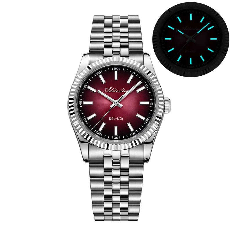 Relógio masculino novo ADDIESDIVE AD2073, vidro de safira, 36mm, VH31, quartz, efeito sunburst, 10Bar, impermeável para mergulho, luminoso