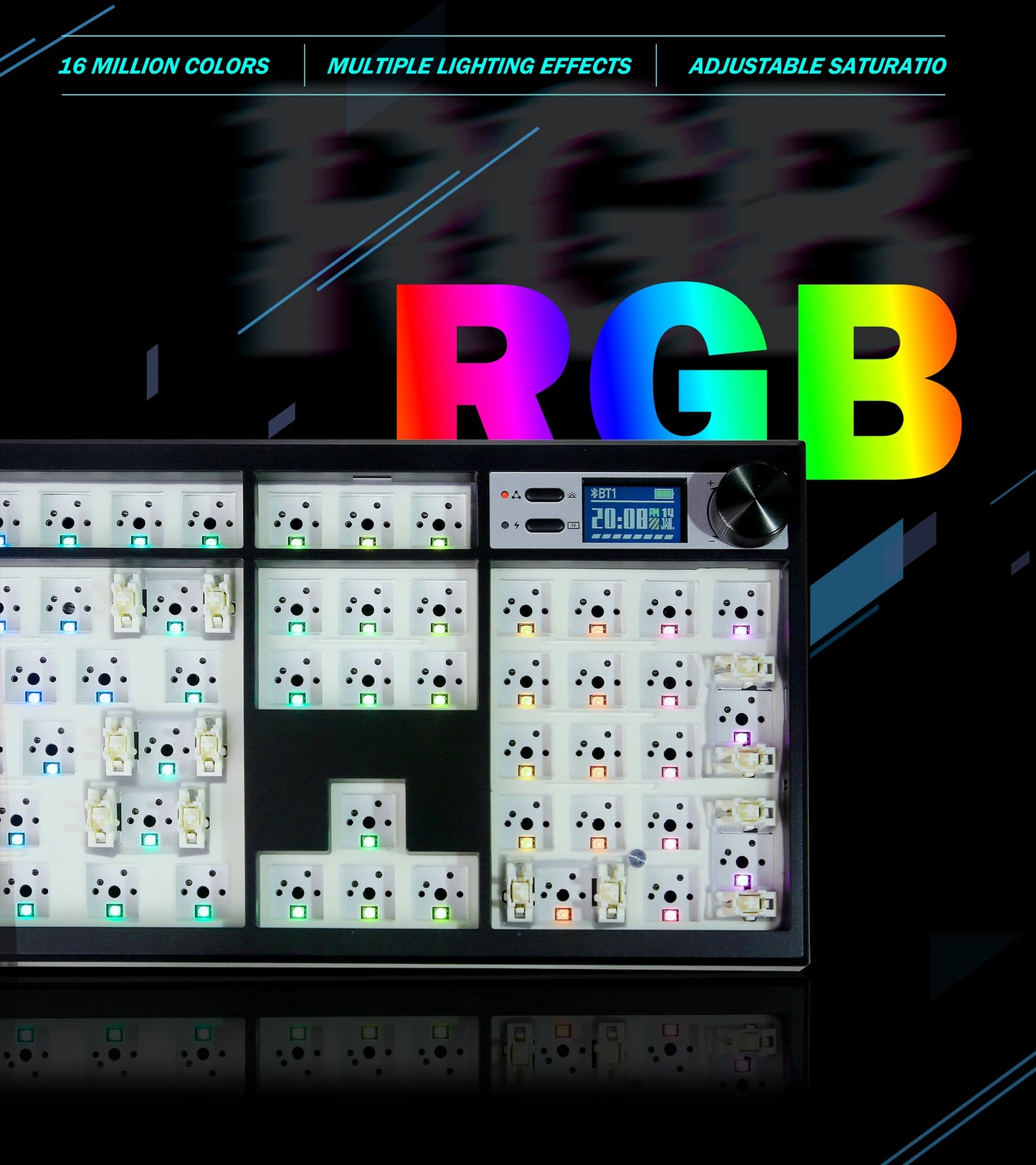 GMK104 Mechanisches Tastatur-Kit, Drei-Modi-Gaming-Tastatur, Hot-Swap, Hintergrundbeleuchtung, Gasket-Struktur, VIA mit Display