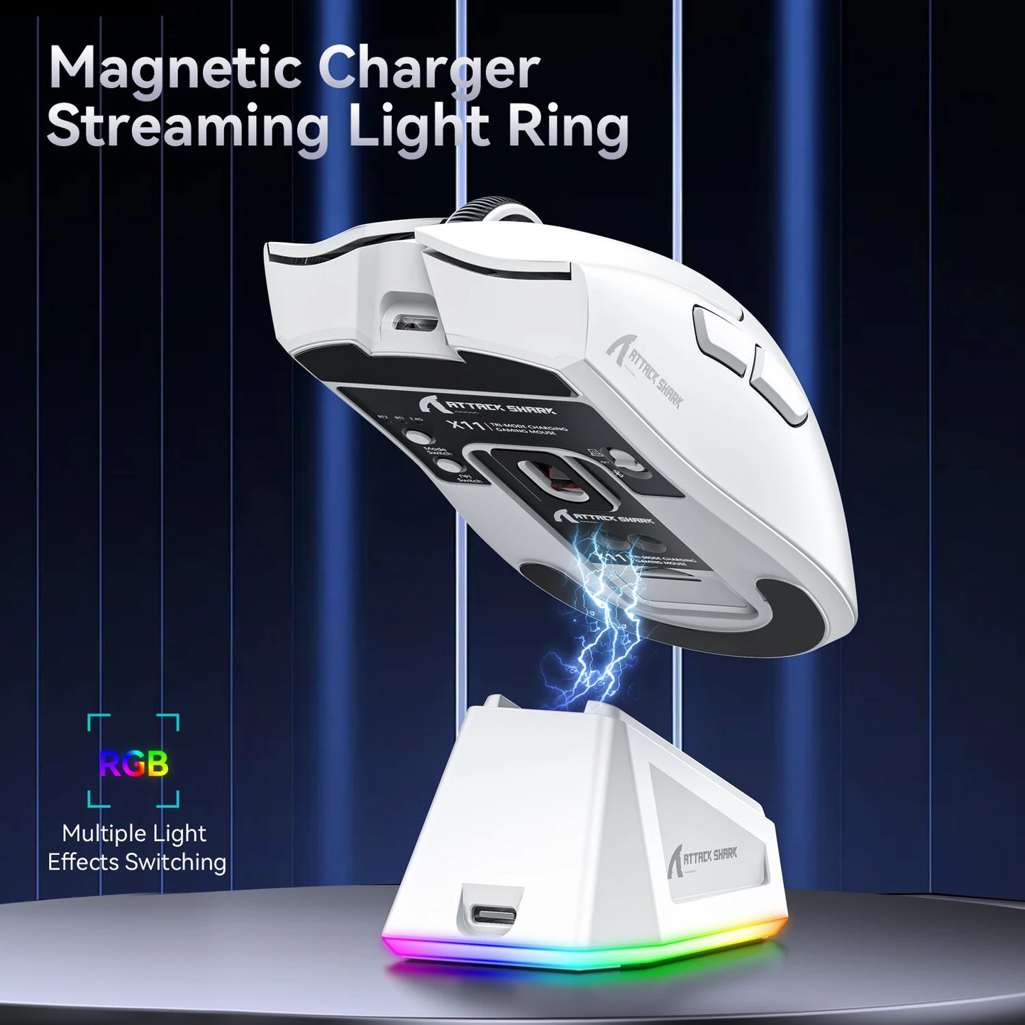 ATTACK SHARK X11 Tri-Mode Lightweight Gaming Mouse have PAW3311,22000DPI,400IPS,40G,59g,Magnetic Fast Charging,RGB backlight