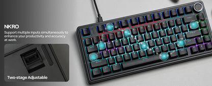 Teclado mecânico EPOMAKER x AULA F75 com fio, 75%, layout ANSI US, gasket, hot-swap, para Mac/WIN/Android, com botão rotativo