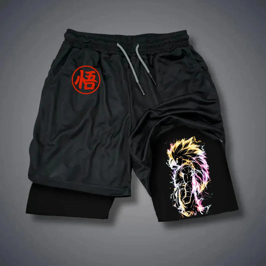 Dragon Ball GOKU Anime Peripheral Printing Double-layer Shorts 2025 American Sports Summer Men's Loose Breathable Pants