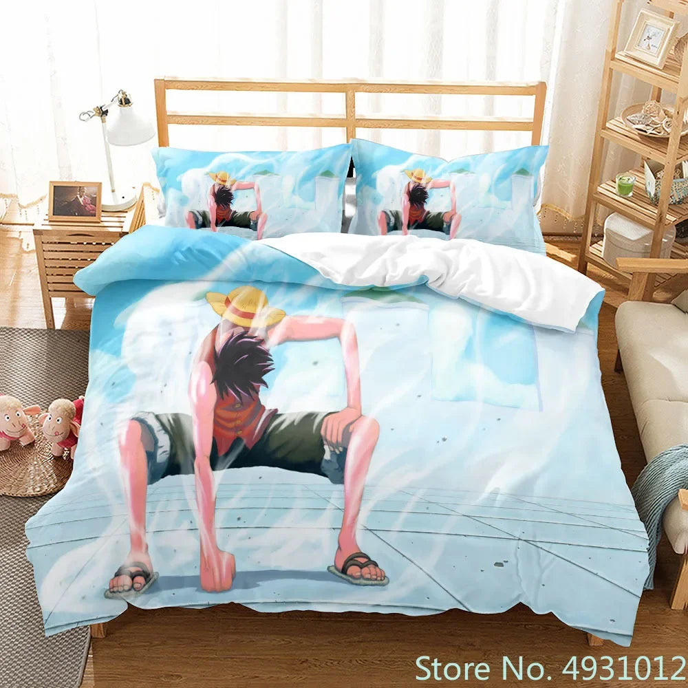 One Piece Luffy Boy 3pcs Bedding Set Quilt Cartoon Duvet Cover Pillowcase Bedclothes Children Kids Boy Bed Bedroom Set
