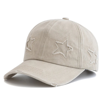 Casquette de baseball en coton délavé pour femme, motif étoile à cinq branches, style urbain « Dad Hat »
