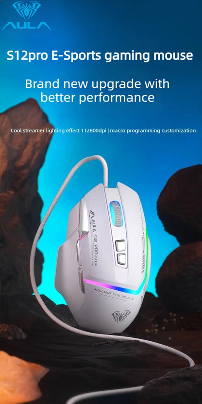 Vruća ponuda AULA S12 Pro žičani gaming miš 12800 DPI RGB pozadinsko osvjetljenje 8 programabilnih tipki ergonomski miš za igranje za PC i prijenosno računalo