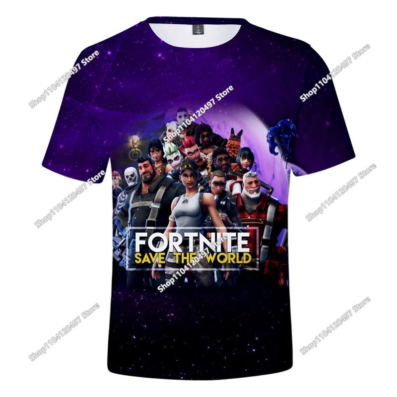 Fortnite T-Shirt für Erwachsene und Kinder, 3D-Digitaldruck, lockere Passform, große Größen, kurzärmeliges Sommer-Tee für Kinder