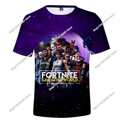 Fortnite T-Shirt für Erwachsene und Kinder, 3D-Digitaldruck, lockere Passform, große Größen, kurzärmeliges Sommer-Tee für Kinder