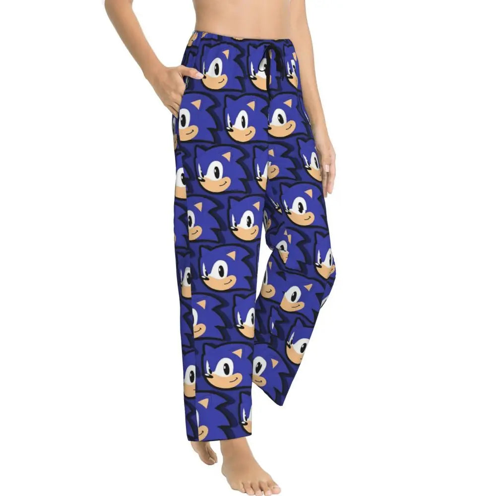 Custom Printed Womens Soniced Pajama Pants Hedgehog Game Sleepwear Sleep Lounge Bottoms with Pockets