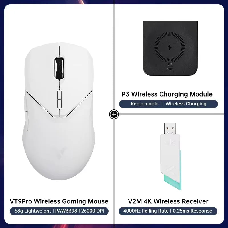 Rapoo VT9PRO PAW3398 безжична геймърска мишка 68g, кабелна, програмируема, ергономична, 26000DPI, презареждаема чрез Type C, аксесоар за PC геймъри